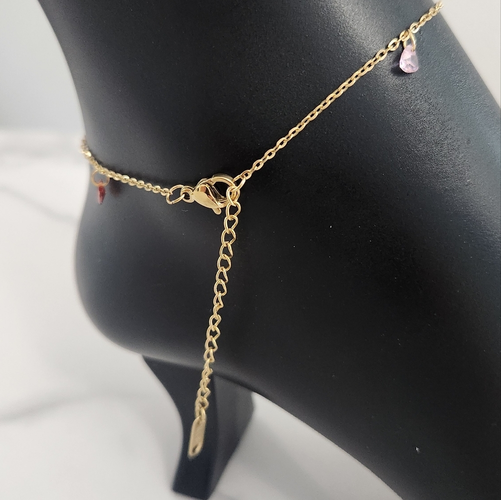 Gold Plated Anklet BraceletWith Colorful Crystal Gemstones Summer Accesories - Picture 11 of 14